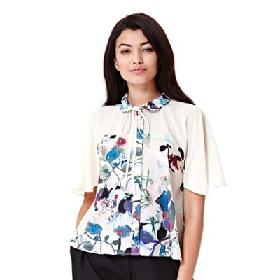 Yumi ivory Floral Printed Bow Blouse